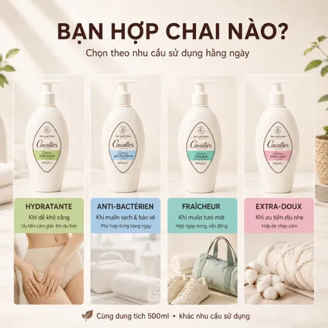 Gel Vệ Sinh Vùng Kín Cavaillès 500ml Chai Bơm 4 Loại Hydratante Fraîcheur Extra-Doux Anti-Bactérien