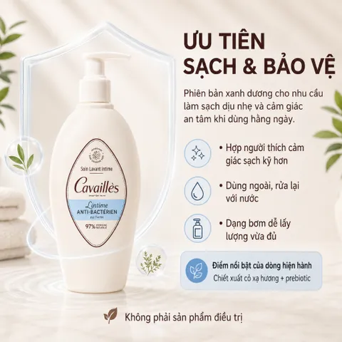 Gel Vệ Sinh Vùng Kín Cavaillès 500ml Chai Bơm 4 Loại Hydratante Fraîcheur Extra-Doux Anti-Bactérien