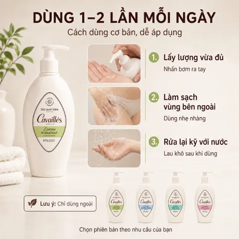 Gel Vệ Sinh Vùng Kín Cavaillès 500ml Chai Bơm 4 Loại Hydratante Fraîcheur Extra-Doux Anti-Bactérien