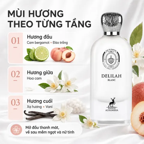 Nước Hoa Nữ Maison Alhambra Delilah Blanc EDP 100ml – Hương Đào Trắng, Nhập Khẩu Chính Ngạch