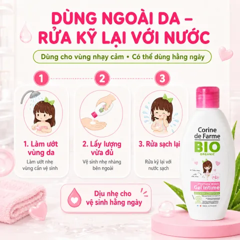 Gel Vệ Sinh Bé Gái Corine de Farme BIO Organic 125 ml Dịu Nhẹ Không Hương Liệu Cho Bé Từ 2 Tuổi Pháp 814569