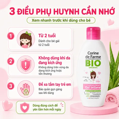 Gel Vệ Sinh Bé Gái Corine de Farme BIO Organic 125 ml Dịu Nhẹ Không Hương Liệu Cho Bé Từ 2 Tuổi Pháp 814569
