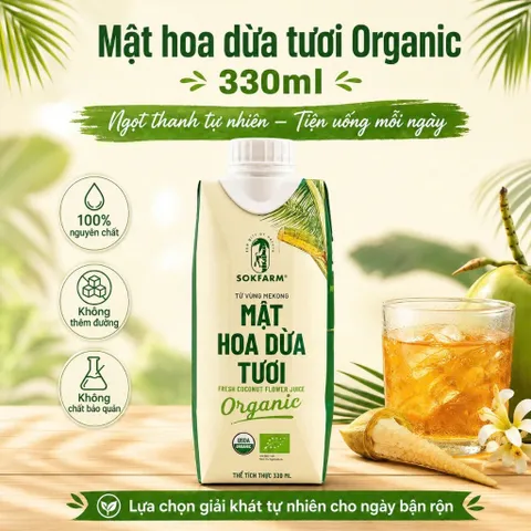Mật Hoa Dừa Tươi SOKFARM Organic 330ml Đồ Uống Mật Hoa Dừa Tiện Mang Theo