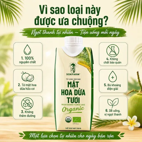 Mật Hoa Dừa Tươi SOKFARM Organic 330ml Đồ Uống Mật Hoa Dừa Tiện Mang Theo
