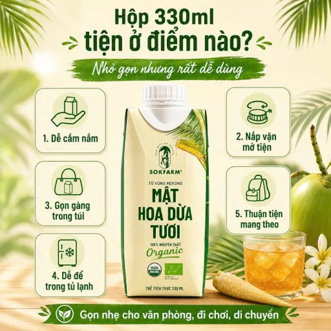 Mật Hoa Dừa Tươi SOKFARM Organic 330ml Đồ Uống Mật Hoa Dừa Tiện Mang Theo