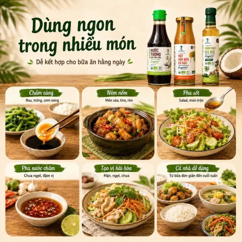 Combo 3 Vị Bếp Nhà SOKFARM Tương 200ml Mật Hoa Dừa 250g Giấm 265ml Organic