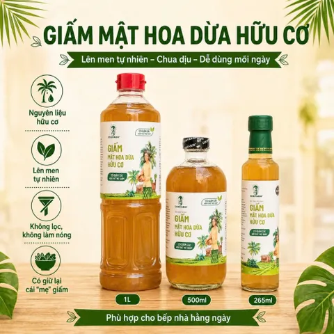 Giấm Mật Hoa Dừa SOKFARM Organic Có Giấm Cái 265ml 500ml 1L Lên Men Tự Nhiên