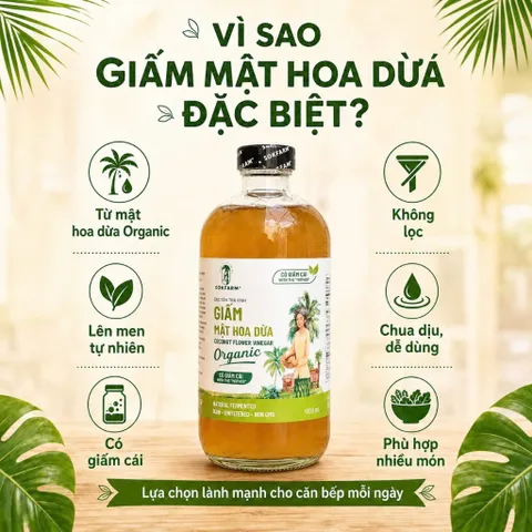 Giấm Mật Hoa Dừa SOKFARM Organic Có Giấm Cái 265ml 500ml 1L Lên Men Tự Nhiên