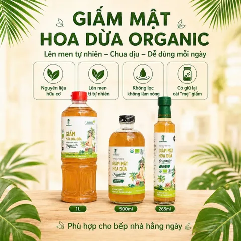 Giấm Mật Hoa Dừa SOKFARM Organic Có Giấm Cái 265ml 500ml 1L Lên Men Tự Nhiên