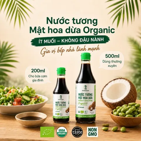 Nước Tương Mật Hoa Dừa SOKFARM Organic Ít Muối Không Đậu Nành 200ml 500ml