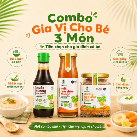 Combo Gia Vị Cho Bé SOKFARM 3 Món Tương 200ml Mật 250g Đường Hoa Dừa 160g