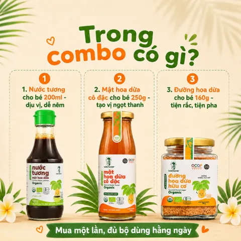 Combo Gia Vị Cho Bé SOKFARM 3 Món Tương 200ml Mật 250g Đường Hoa Dừa 160g