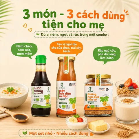 Combo Gia Vị Cho Bé SOKFARM 3 Món Tương 200ml Mật 250g Đường Hoa Dừa 160g