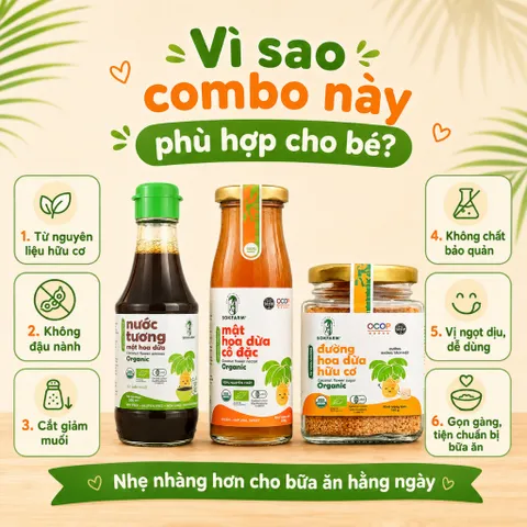 Combo Gia Vị Cho Bé SOKFARM 3 Món Tương 200ml Mật 250g Đường Hoa Dừa 160g