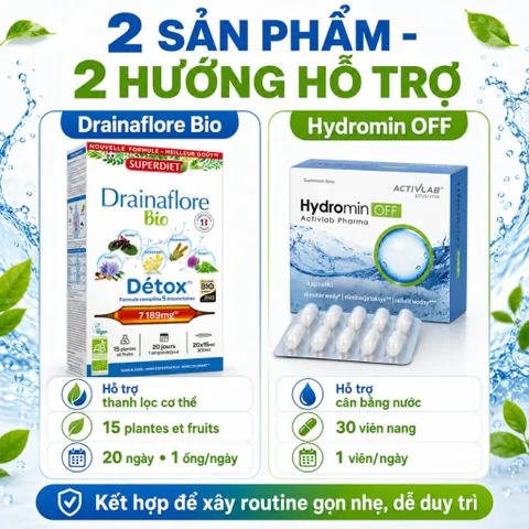 Combo Drainaflore Bio + Hydromin OFF | Hỗ Trợ Thanh Lọc Cơ Thể, Cân Bằng Nước, Hỗ Trợ Giảm Tích Nước