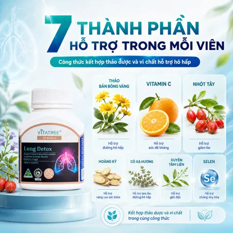 Combo Vitatree Lung Detox và Organ Fat Detox 60 viên/lọ hỗ trợ hô hấp, gan và chuyển hóa chất béo Úc