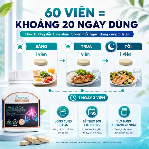 Combo Vitatree Lung Detox và Organ Fat Detox 60 viên/lọ hỗ trợ hô hấp, gan và chuyển hóa chất béo Úc