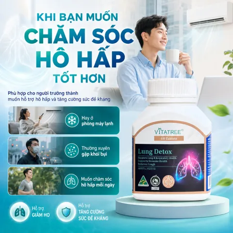 Combo Vitatree Lung Detox và Organ Fat Detox 60 viên/lọ hỗ trợ hô hấp, gan và chuyển hóa chất béo Úc
