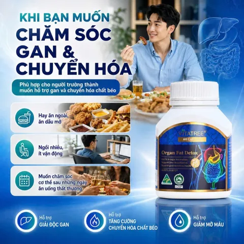 Combo Vitatree Lung Detox và Organ Fat Detox 60 viên/lọ hỗ trợ hô hấp, gan và chuyển hóa chất béo Úc