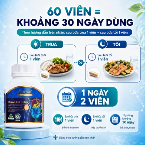 Combo Vitatree Lung Detox và Organ Fat Detox 60 viên/lọ hỗ trợ hô hấp, gan và chuyển hóa chất béo Úc