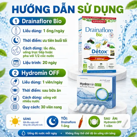 Combo Drainaflore Bio + Hydromin OFF | Hỗ Trợ Thanh Lọc Cơ Thể, Cân Bằng Nước, Hỗ Trợ Giảm Tích Nước