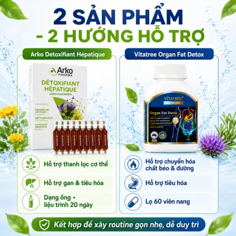 Combo Arko Detoxifiant Hépatique + Vitatree Organ Fat Detox | Hỗ Trợ Gan, Chuyển Hóa