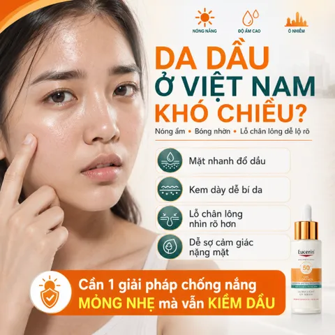 Serum chống nắng Eucerin Oil Control SPF50+ 30ml – Mỏng nhẹ, hỗ trợ kiểm soát dầu cho da dầu mụn