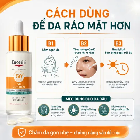 Serum chống nắng Eucerin Oil Control SPF50+ 30ml – Mỏng nhẹ, hỗ trợ kiểm soát dầu cho da dầu mụn