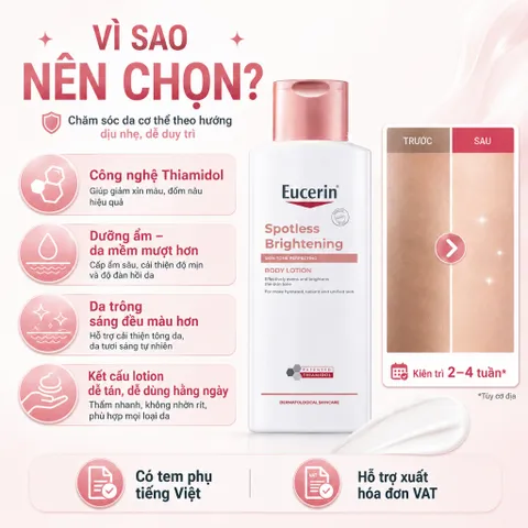 Sữa Dưỡng Thể Eucerin Spotless Brightening 250ml Dưỡng Ẩm, Hỗ Trợ Sáng Da, Đều Màu