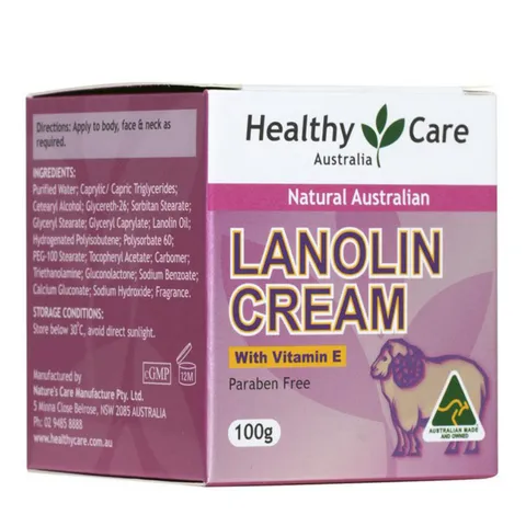 [Mẫu Mới] Kem dưỡng da Nhau Thai Cừu Healthy Care Lanolin Cream with Vitamin E |100g| Cấp ẩm sâu - Phục hồi hàng rào bảo vệ da & Ngăn ngừa lão hóa [S/P nội địa Úc]