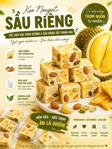 Kẹo nougat sầu riêng ít ngọt healthy