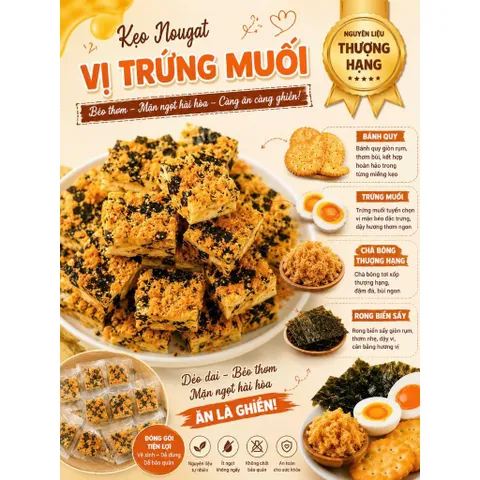 Kẹo nougat vị trứng muối chà bông