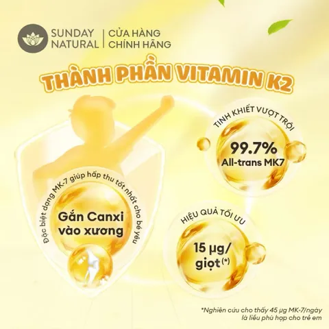 Vitamin D3 K2 MK7 200IU 15mcg Sunday Natural Đức 10ml sản phẩm thuần chay cho bé từ sơ sinh
