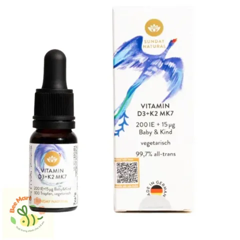 Vitamin D3 K2 MK7 200IU 15mcg Sunday Natural Đức 10ml sản phẩm thuần chay cho bé từ sơ sinh