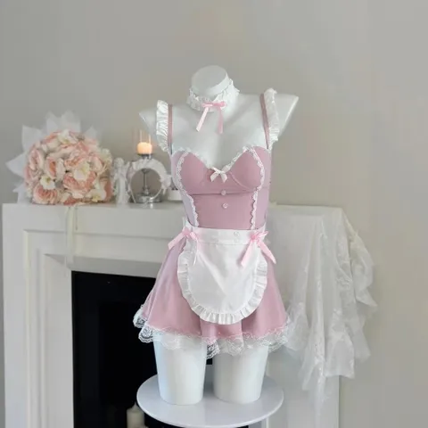 Váy Ngủ Cosplay Hầu Gái Maid Cao Cấp Có Gọng Nâng Ngực Quyến Rũ Set Hoá Trang Nàng Hầu Anime Xinh Yêu - N579 Hồng
