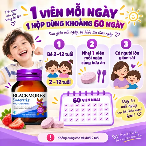 Viên Nhai Vitamin Tổng Hợp Blackmores Superkids Multi Cho Bé (60 Viên) - Dinh Dưỡng Thiết Yếu Từ Úc, Nguyên Liệu Lành Tính