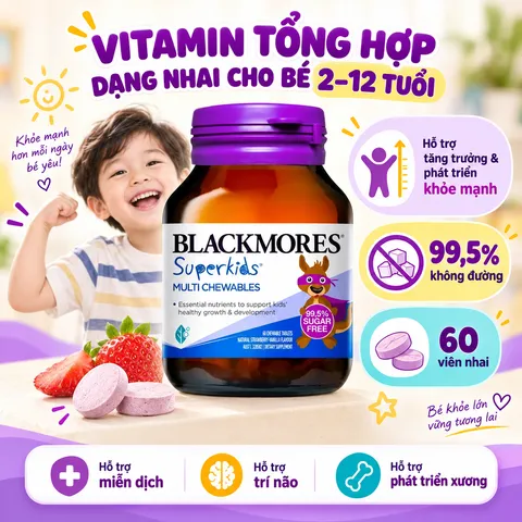 Viên Nhai Vitamin Tổng Hợp Blackmores Superkids Multi Cho Bé (60 Viên) - Dinh Dưỡng Thiết Yếu Từ Úc, Nguyên Liệu Lành Tính