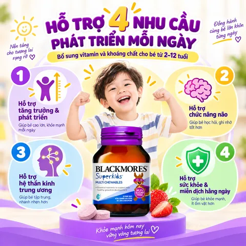 Viên Nhai Vitamin Tổng Hợp Blackmores Superkids Multi Cho Bé (60 Viên) - Dinh Dưỡng Thiết Yếu Từ Úc, Nguyên Liệu Lành Tính