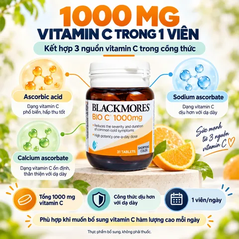 Blackmores Bio C 1000mg 31 Viên - Vitamin C Tăng Đề Kháng Chống Oxy Hóa, Hỗ Trợ Sức Khỏe Tổng Thể, Viên Uống Bổ Sung Vitamin C