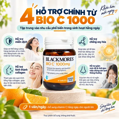 Blackmores Bio C 1000mg 31 Viên - Vitamin C Tăng Đề Kháng Chống Oxy Hóa, Hỗ Trợ Sức Khỏe Tổng Thể, Viên Uống Bổ Sung Vitamin C