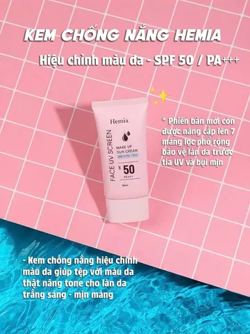 [Chính Hãng] kem chống nắng HEMIA 50ml dưỡng trắng nâng tone SPF50+