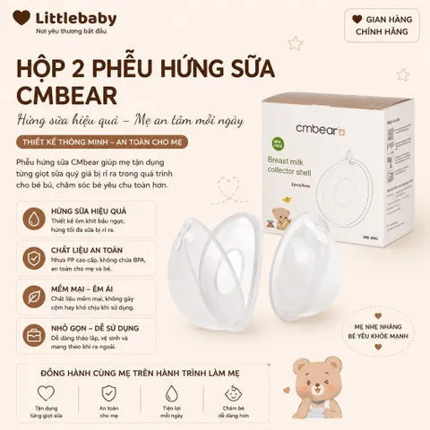 Hộp 2 phễu hứng sữa CM Bear chống tràn, chất liệu silicon mềm mại, an toàn cho mẹ