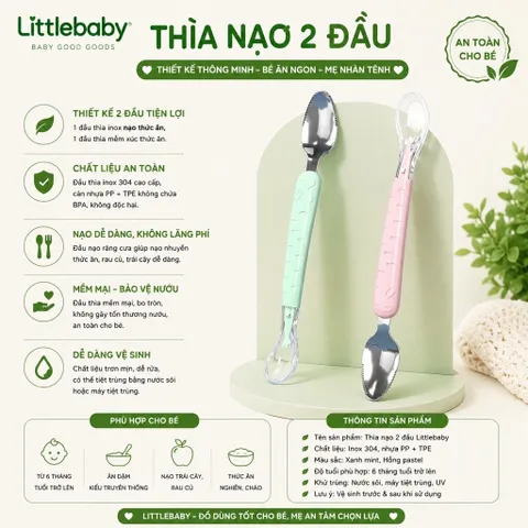 Thìa nạo 2 đầu hoa quả silicon và inox cho bé ăn dặm kèm hộp đựng