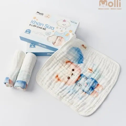 Khăn sữa 6 lớp Molli cho bé - Hộp 3 khăn sữa mềm mịn, an toàn và thấm hút tốt