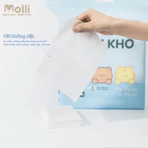Khăn vải khô Molli 900gr cho bé sơ sinh mềm mịn, dai, dùng khô hoặc ướt
