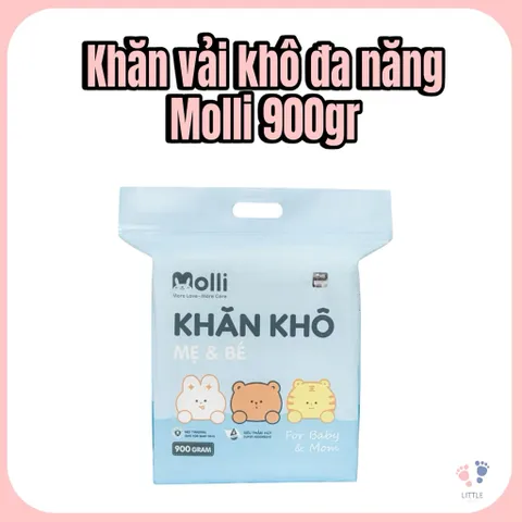 Khăn vải khô Molli 900gr cho bé sơ sinh mềm mịn, dai, dùng khô hoặc ướt
