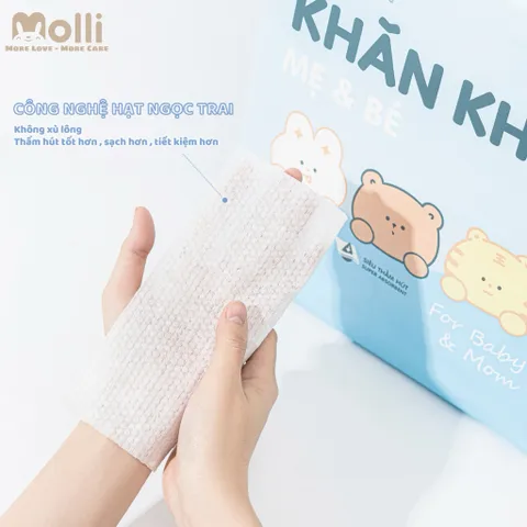 Khăn vải khô Molli 900gr cho bé sơ sinh mềm mịn, dai, dùng khô hoặc ướt