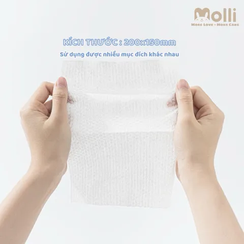 Khăn vải khô Molli 900gr cho bé sơ sinh mềm mịn, dai, dùng khô hoặc ướt