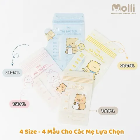 Túi Trữ Sữa Mẹ Molli 30 Túi/Hộp 150ml 200ml 250ml – Túi Trữ Sữa Khoá Zip Đôi Chống Tràn, Bảo Quản Sữa Mẹ
