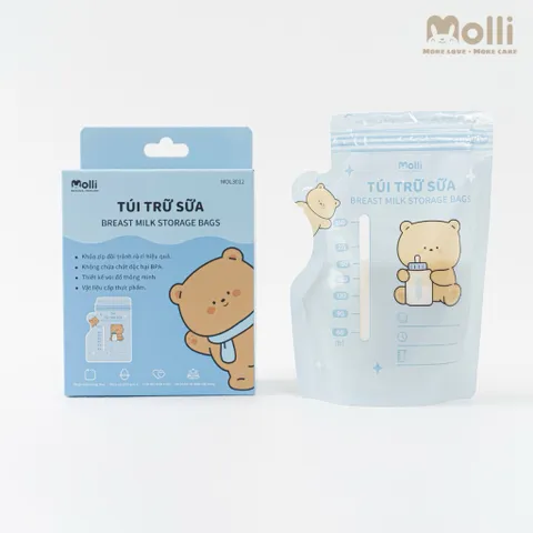 Túi Trữ Sữa Mẹ Molli 30 Túi/Hộp 150ml 200ml 250ml – Túi Trữ Sữa Khoá Zip Đôi Chống Tràn, Bảo Quản Sữa Mẹ